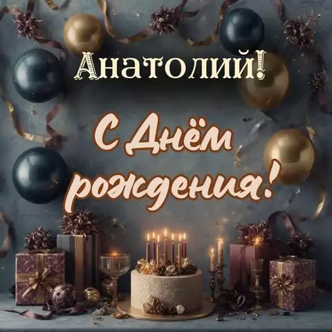 Анатолий, с Днём рождения! Красивая открытка