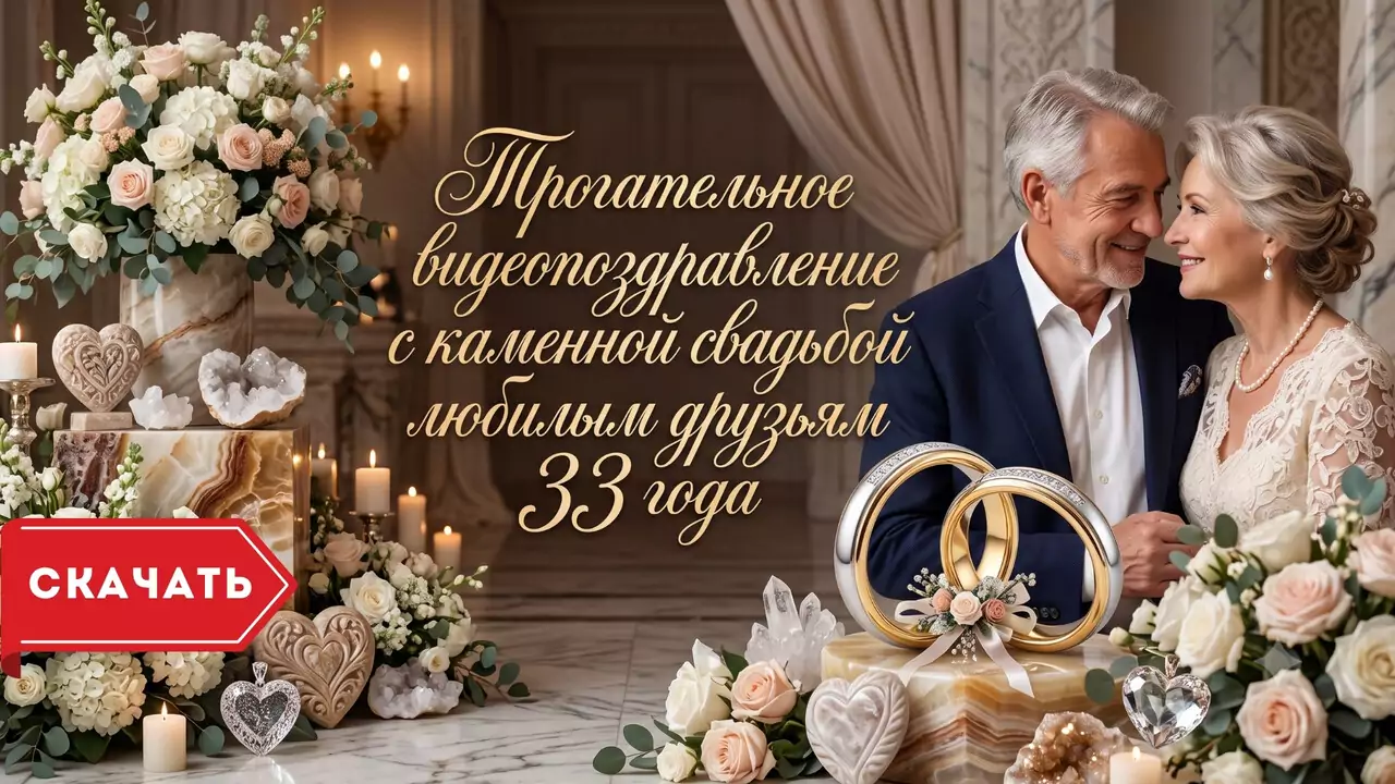 Видеопоздравление с каменной свадьбой 33 года со словами о надежном причале для друзей