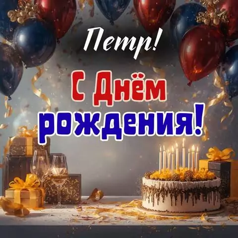 Петр, с Днём рождения! Современная открытка