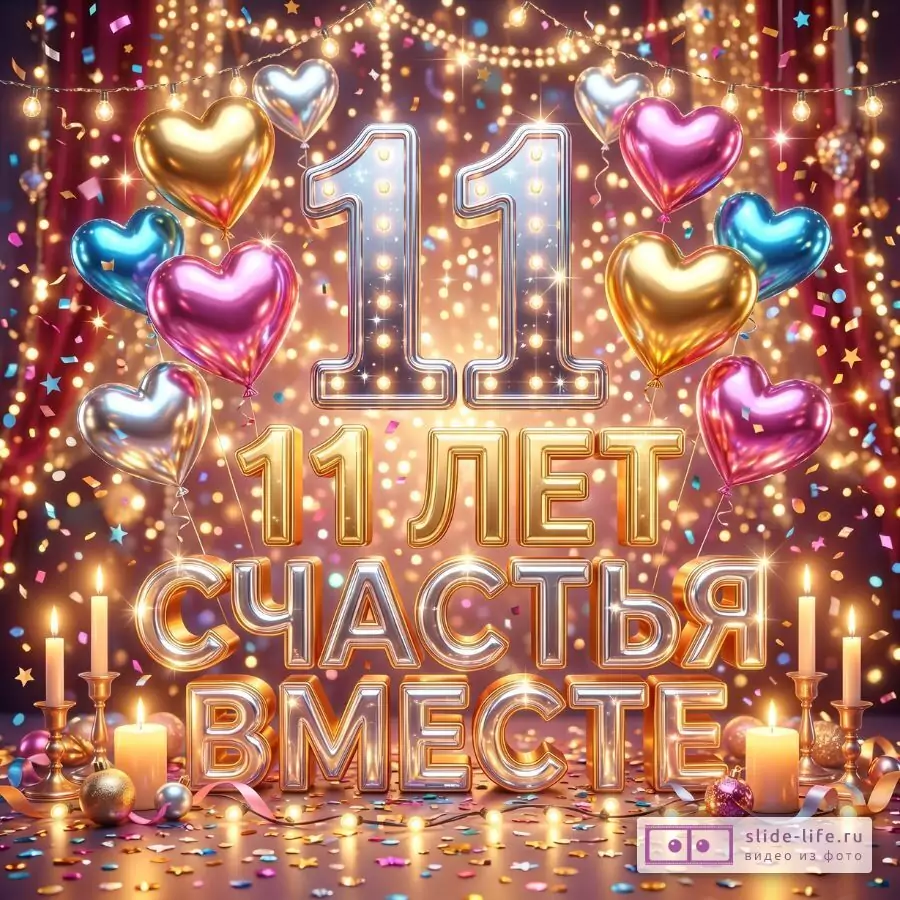 Счастливой Стальной свадьбы 11 лет — красивая открытка