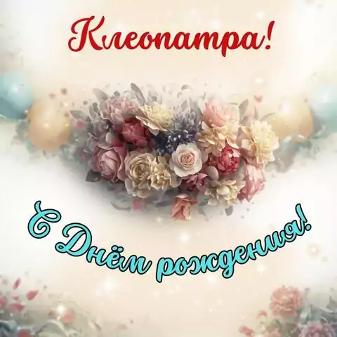 Клеопатра, с Днём рождения! Стильная открытка