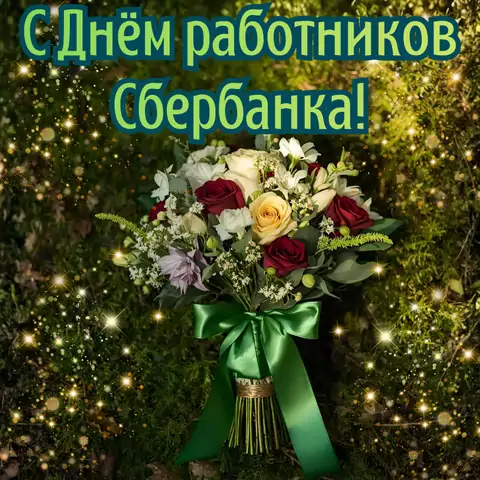 Открытка на день работников сбербанка с цветами