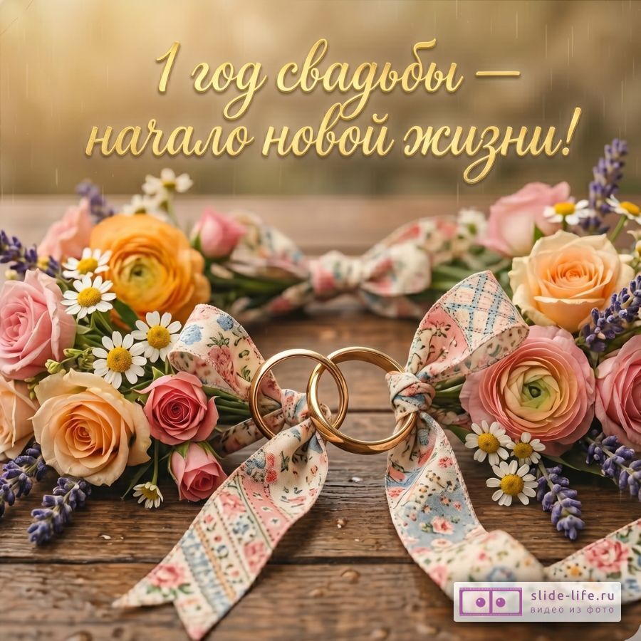 Ситцевая свадьба: 1 год счастья — Открытка с поздравлением