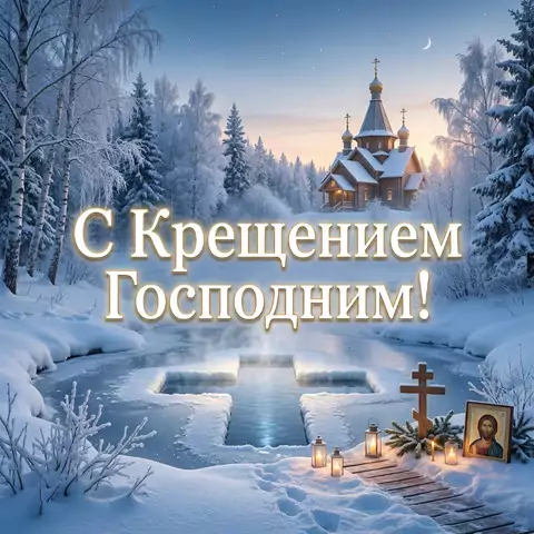Красивая открытка с праздником Крещение Господне