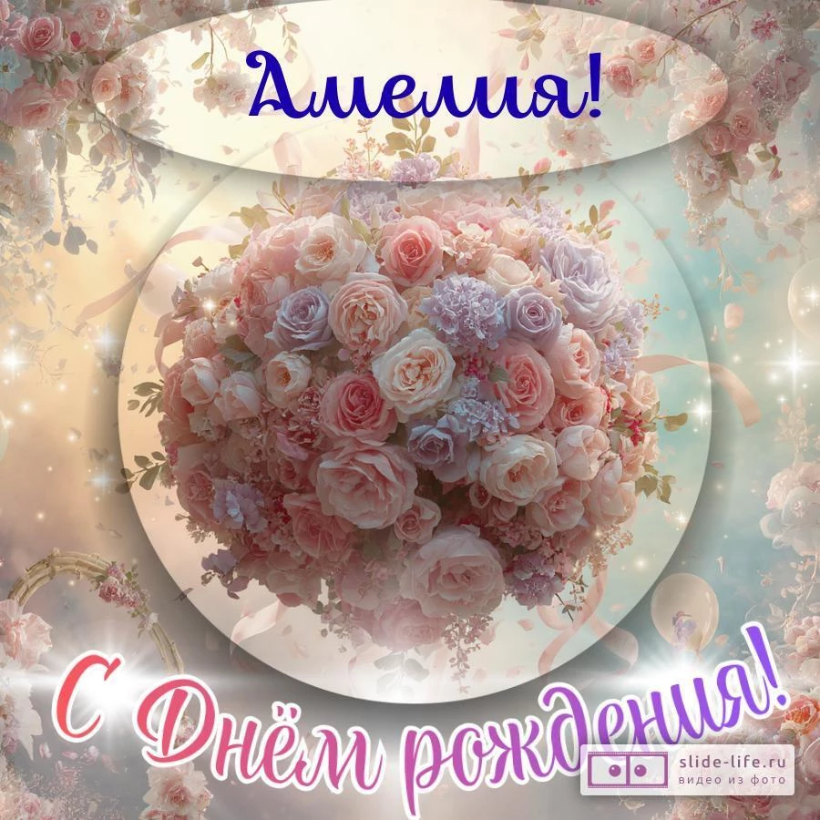 Амелия, с Днём рождения! Элегантная открытка