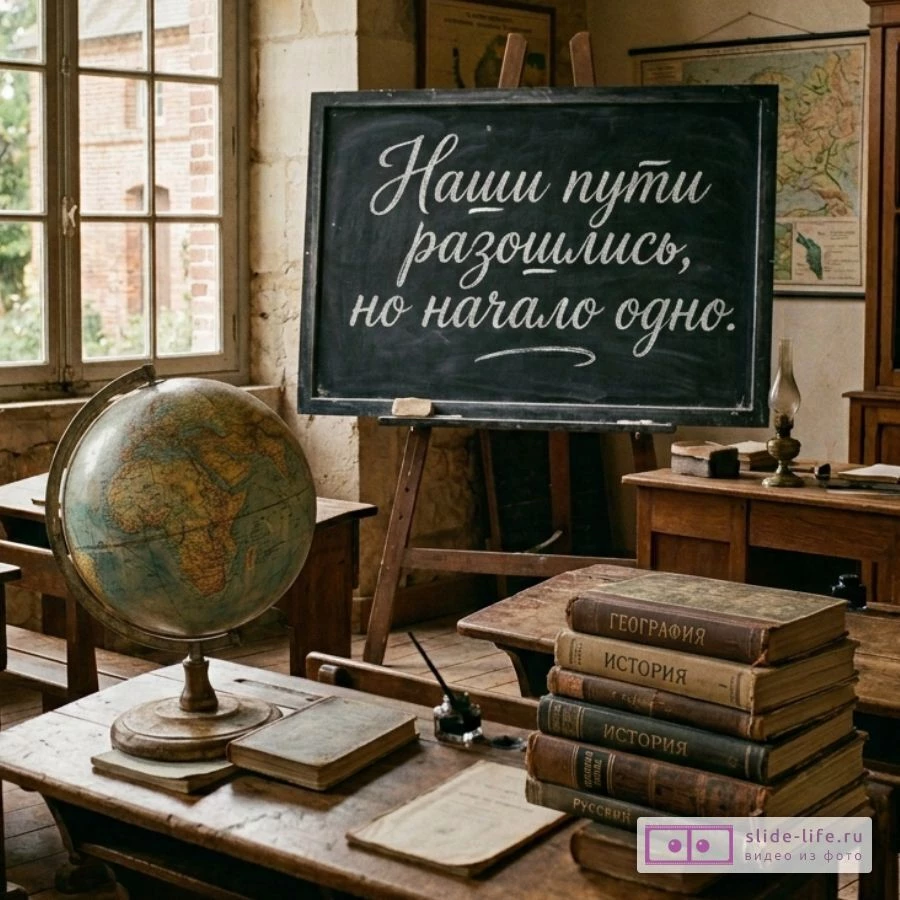Стильная открытка для выпускников — наши пути разошлись, но начало одно