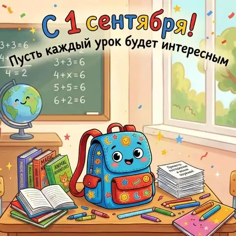 С 1 сентября — открытка с Днём знаний с тёплыми пожеланиями ученикам