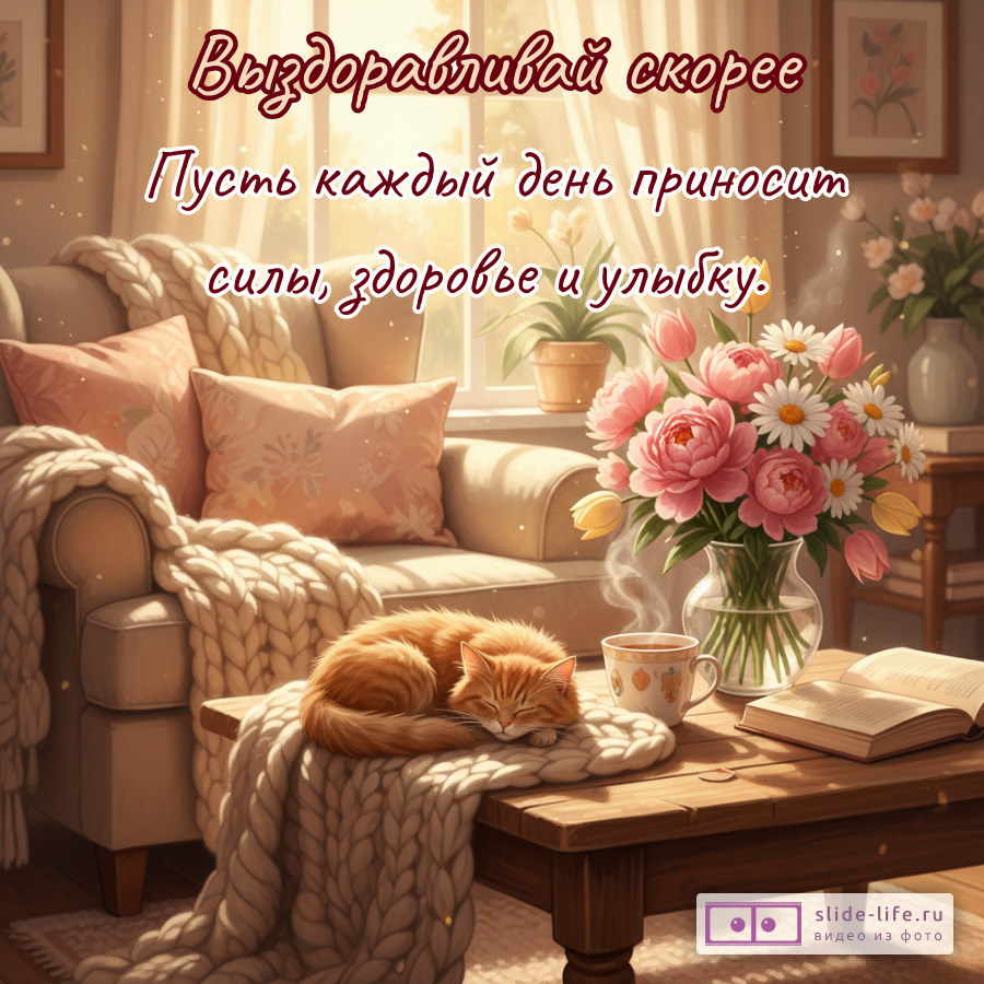 Открытка Выздоравливай скорее с тёплыми пожеланиями