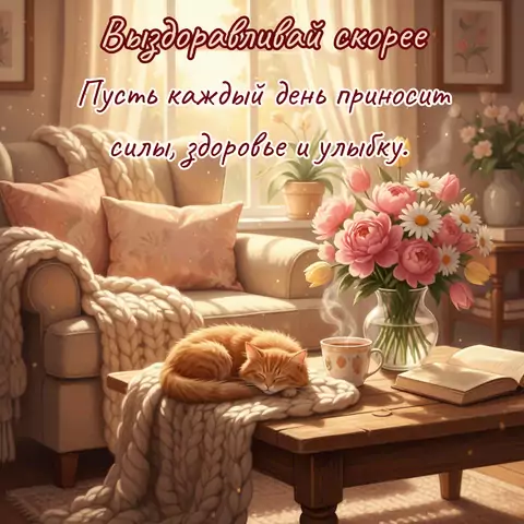 Открытка Выздоравливай скорее с тёплыми пожеланиями