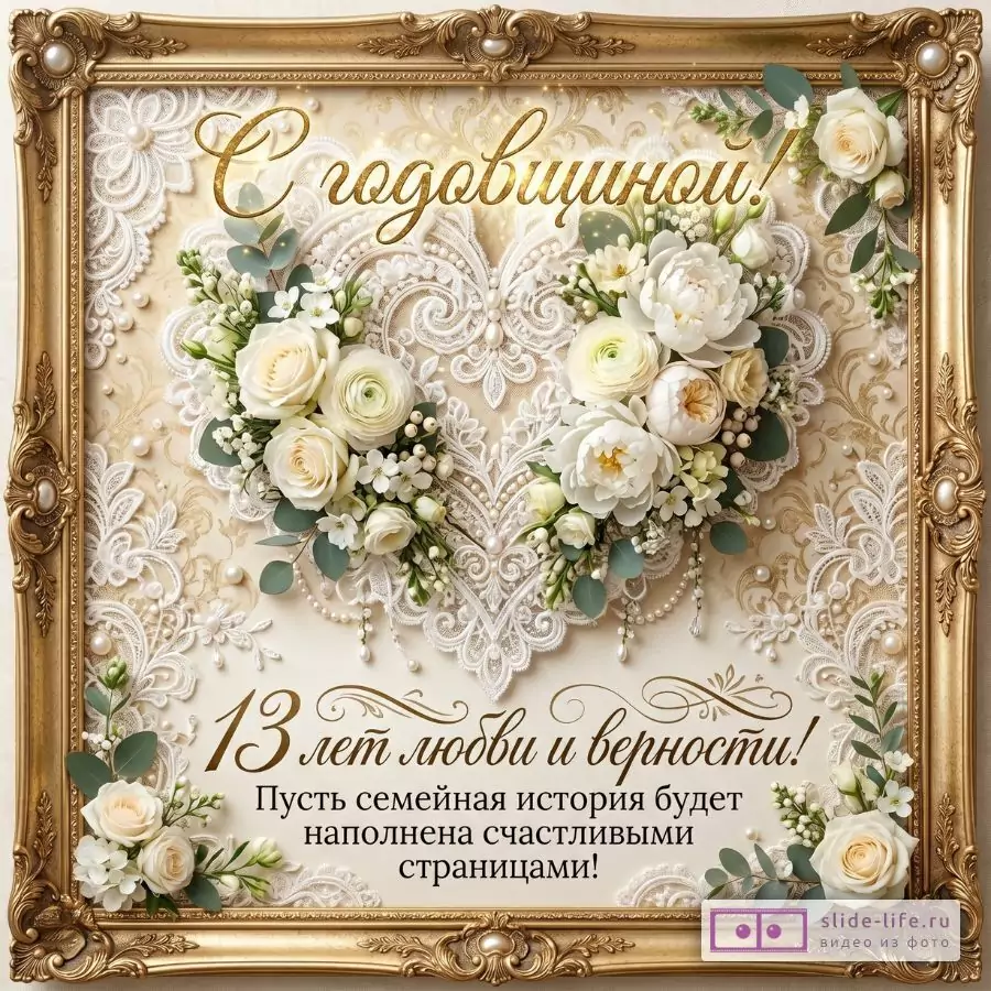 Трогательная Открытка С Кружевной Свадьбой 13 Лет Вместе