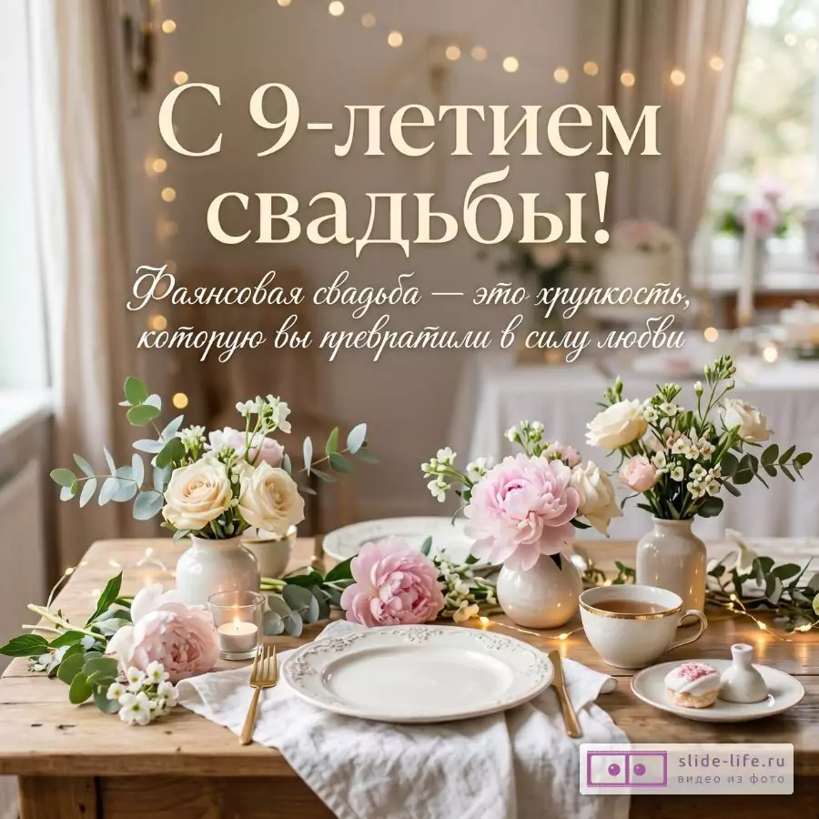 Открытка друзьям на фаянсовую свадьбу (9 лет) — красивые поздравления с годовщиной брака своими словами