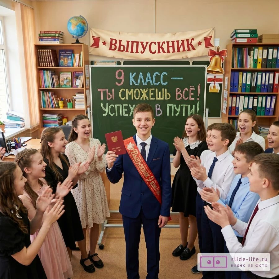 Выпускной 2026 — 9 класс. Пусть мечты сбудутся открытка вдохновляющая