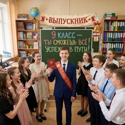 Выпускной 2026 — 9 класс. Пусть мечты сбудутся открытка вдохновляющая
