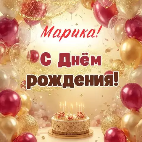 Марика, с Днём рождения! Современная открытка