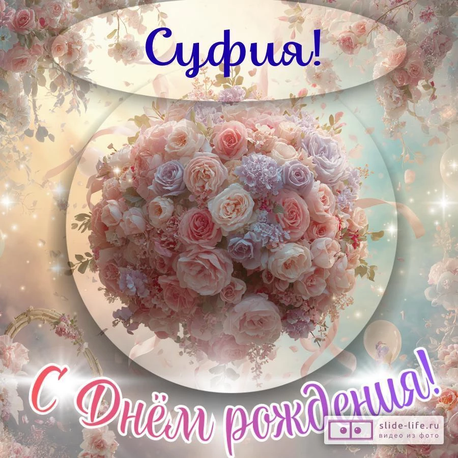 Суфия, с Днём рождения! Элегантная открытка