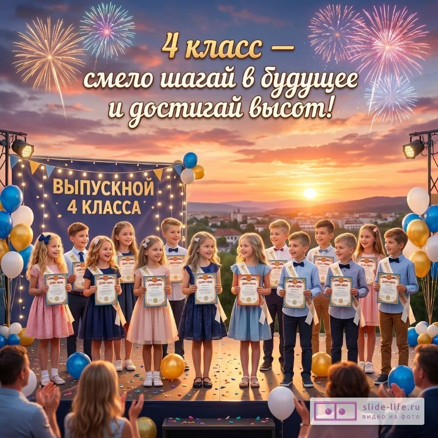 Счастье и вдохновение на выпускном 4 класса — Первый, но важный шаг! лучшие поздравления