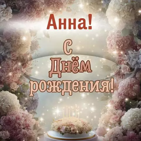 Анна, с Днём рождения! Красивая открытка