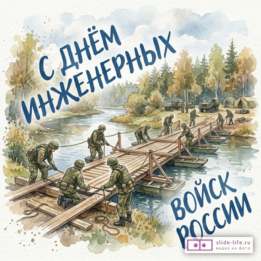 С Днём инженерных войск России — красивая открытка с надписью