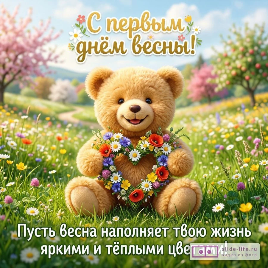 Открытка с первым днём весны — поздравление с теплыми пожеланиями