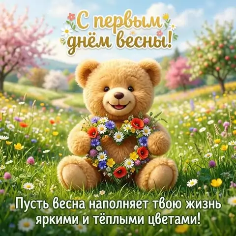 Открытка с первым днём весны — поздравление с теплыми пожеланиями