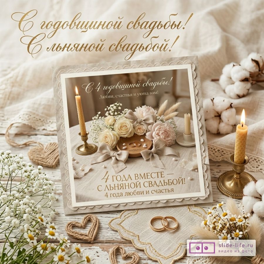 Открытка на 4 годовщину свадьбы для мужа и жены
