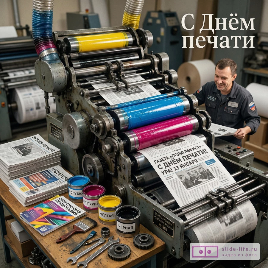 Открытка С Днём печати (реалистичная) — красивое поздравление для печатников и издателей