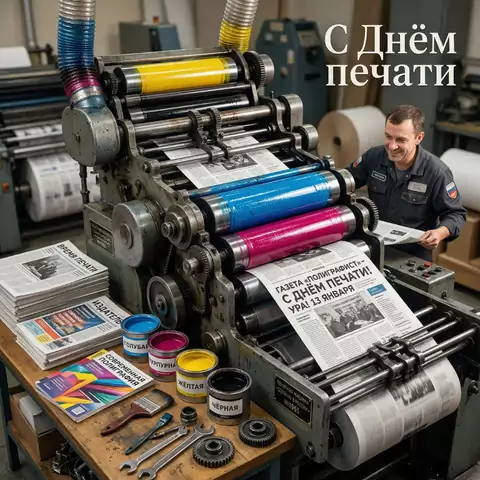 Открытка С Днём печати (реалистичная) — красивое поздравление для печатников и издателей