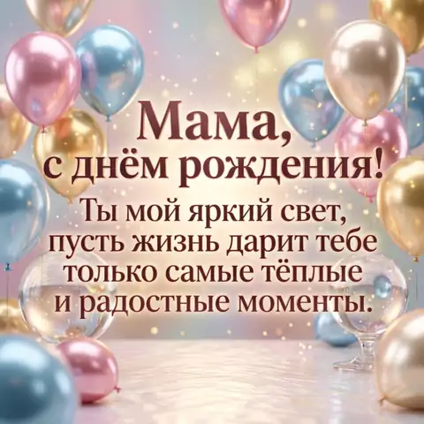 Открытка маме на день рождения со словами о теплом свете и радости