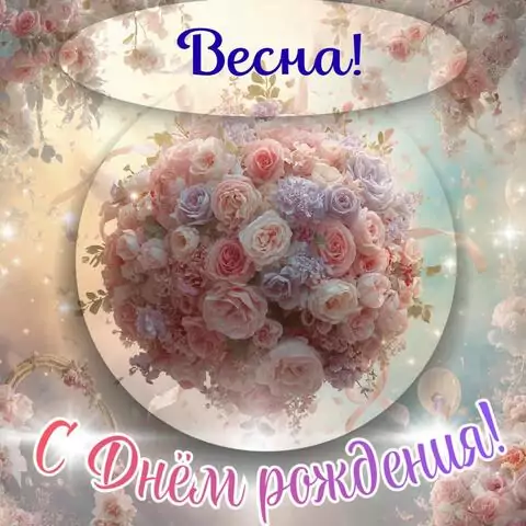 Весна, с Днём рождения! Элегантная открытка