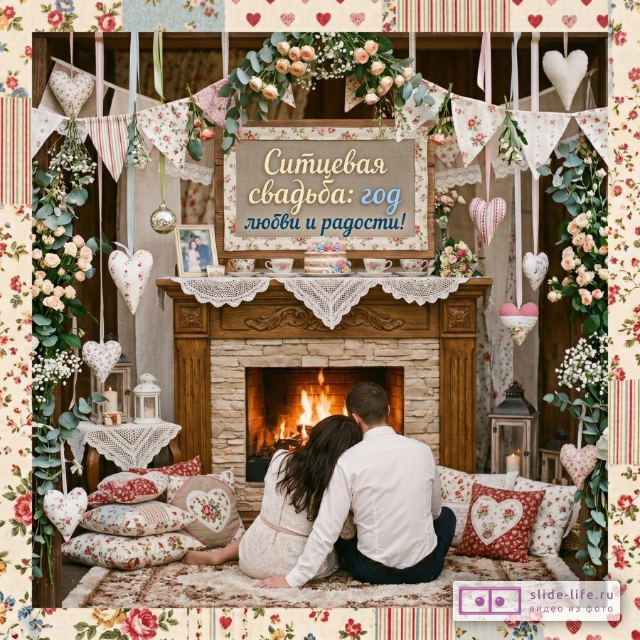 Открытка на 1 год свадьбы: ситцевая годовщина