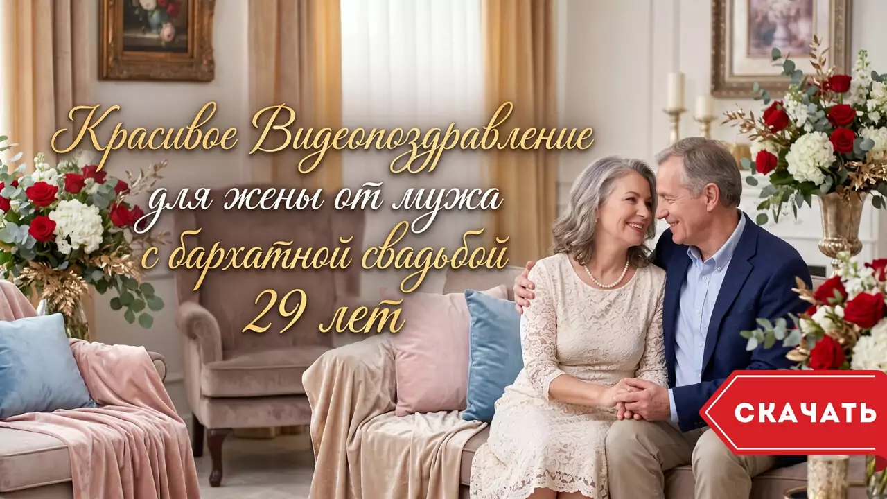 Видеопоздравление с Бархатной свадьбой для жены о тихом языке полувзглядов