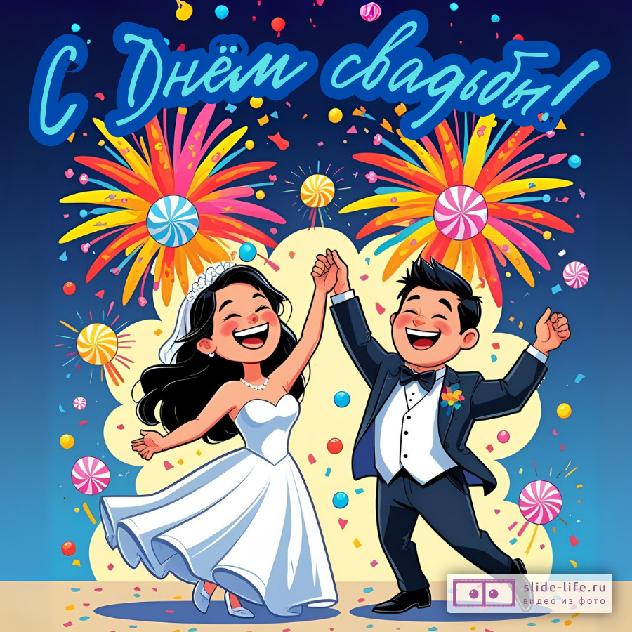 Открытка с днем свадьбы с конфетами