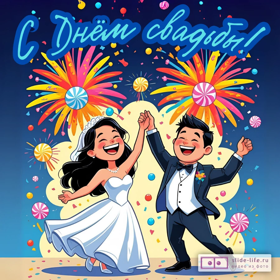 Открытка с днем свадьбы с конфетами