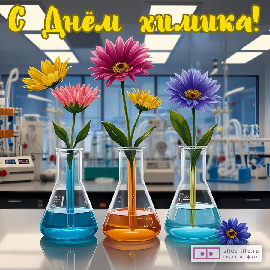 Яркая открытка с днем химика