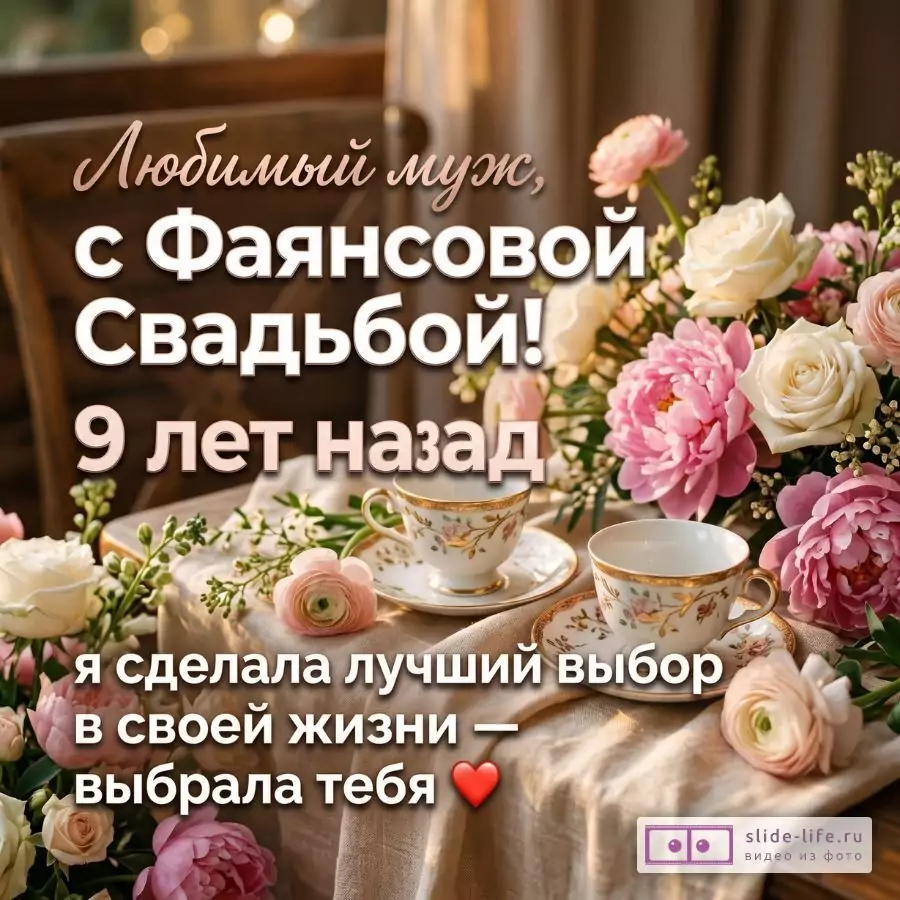 Фаянсовая Свадьба 9 лет — красивое поздравление любимому мужу от жены с годовщиной свадьбы