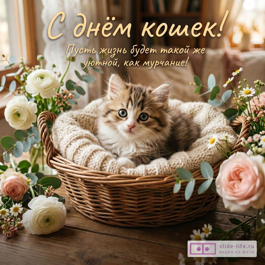 Красивая открытка с Днём кошек