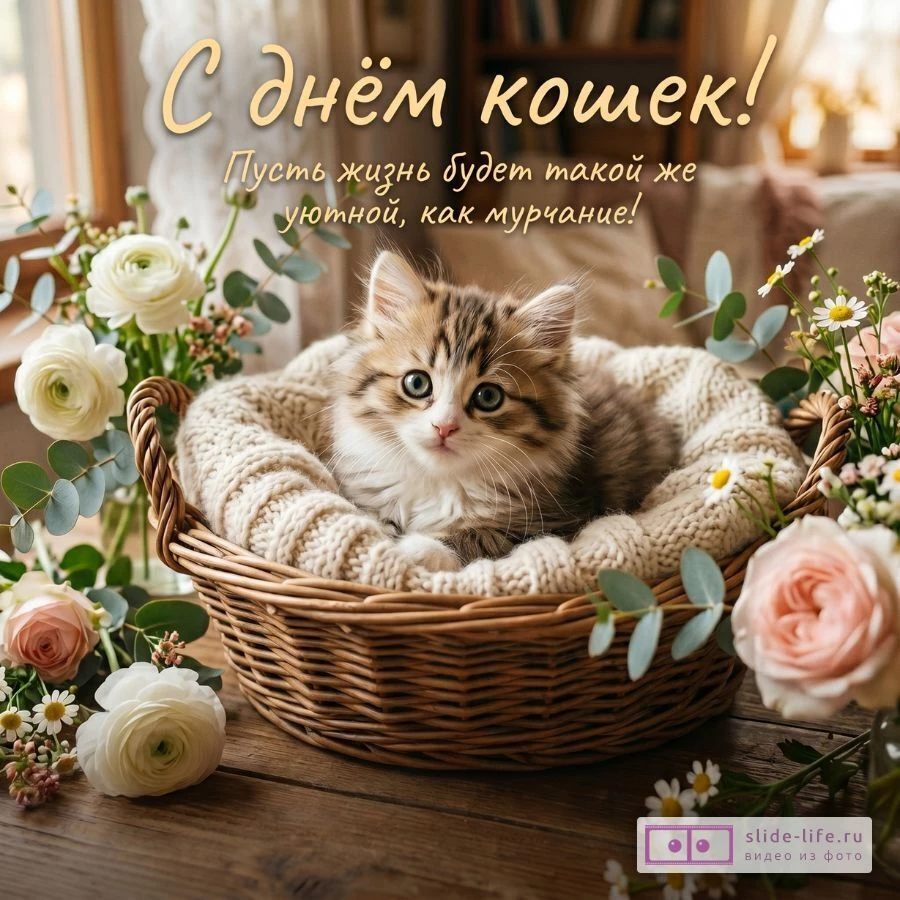 Красивая открытка с Днём кошек