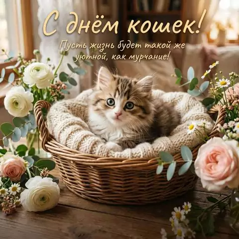 Красивая открытка с Днём кошек