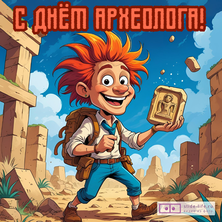 Оригинальная открытка с Днём археолога