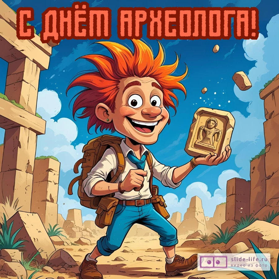 Оригинальная открытка с Днём археолога