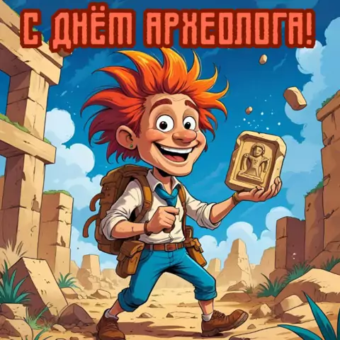 Оригинальная открытка с Днём археолога