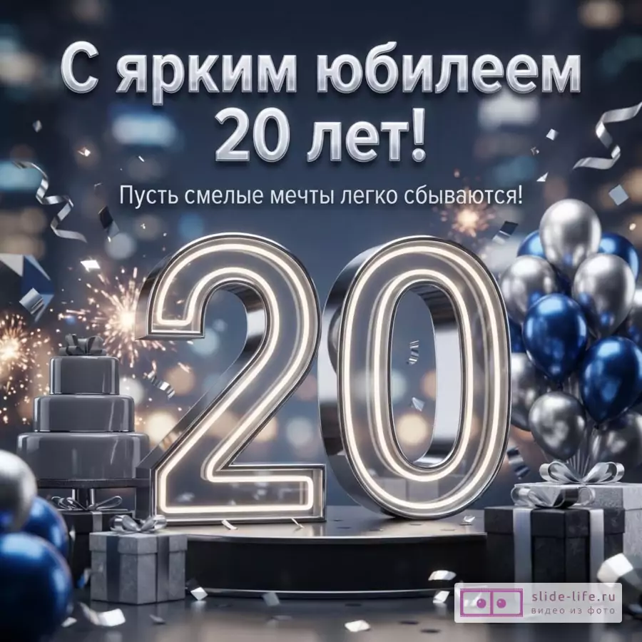 Открытка с юбилеем 20 лет о легком исполнении смелых мечтаний