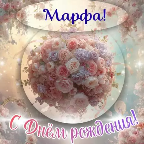 Марфа, с Днём рождения! Элегантная открытка