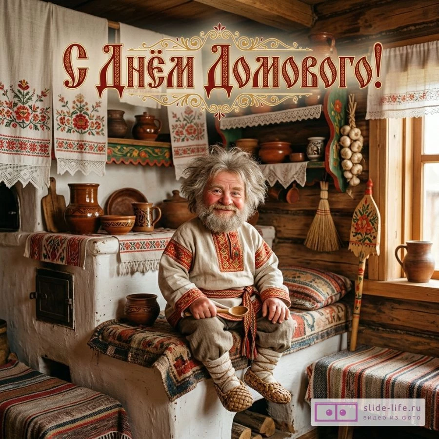 Оригинальная открытка с Днём домового