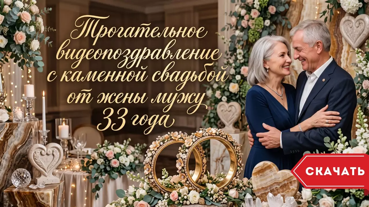 Видеопоздравление с Каменной свадьбой мужу про надежный очаг любви за 33 года