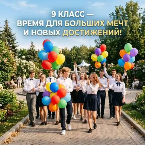 Выпускной вечер 9 класса — Вдохновение для новых побед красивая открытка