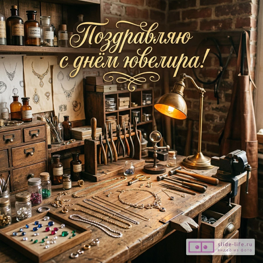 Поздравление с Днём ювелира — стильная картинка с надписью