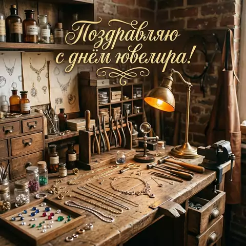 Поздравление с Днём ювелира — стильная картинка с надписью