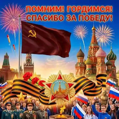 Открытка с Днём Победы 9 мая: поздравление с благодарностью и гордостью