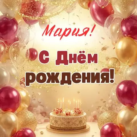 Мария, с Днём рождения! Современная открытка